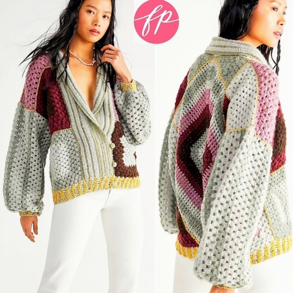 RARE*FREE PEOPLE Rough Diamond Chunky Bomber Acrylic Cardigan $398 FP.COM 2021'